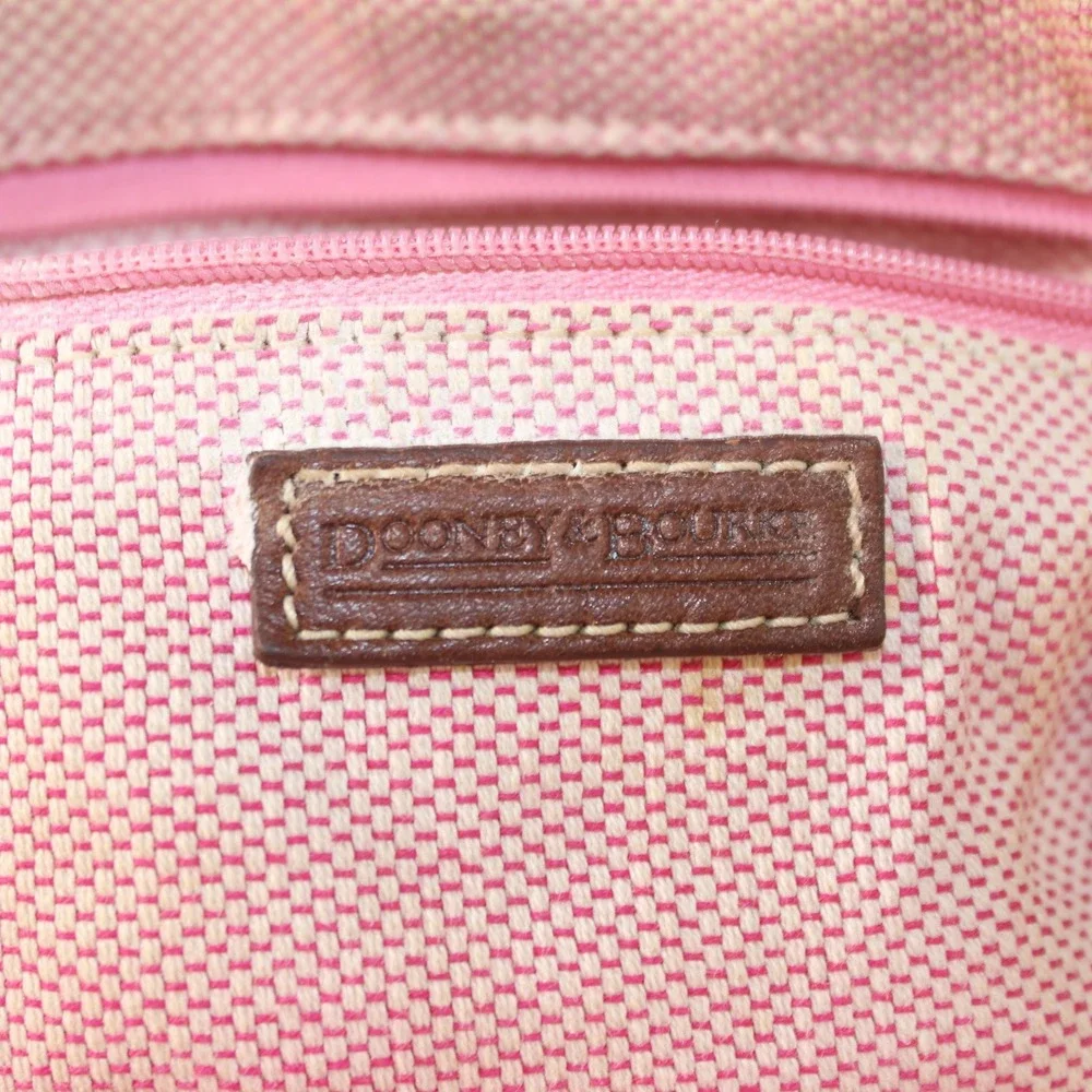 Dooney & Bourke Monogram Canvas Satchel Bag Tan Brown Leather Trim Dome Handbag